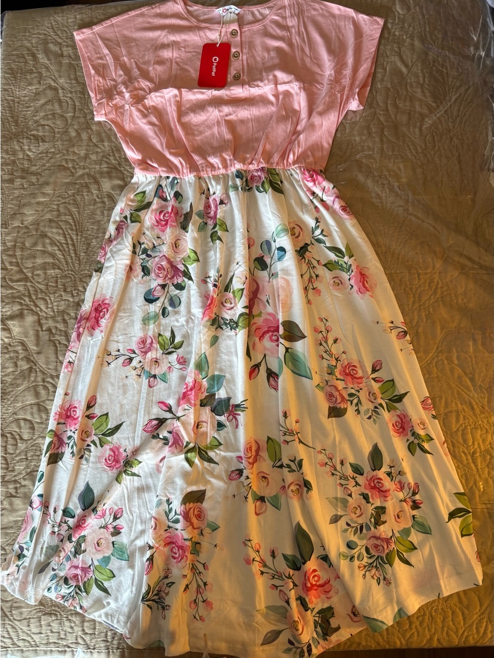 PatPat Pink Top White Floral Maxi Dress